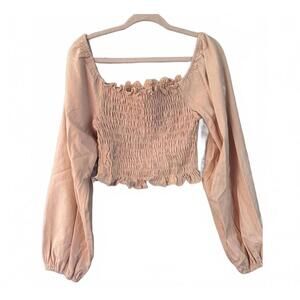 POL Linen Cropped Smocked Off the Shoulder Top, Women's Small, NWOT